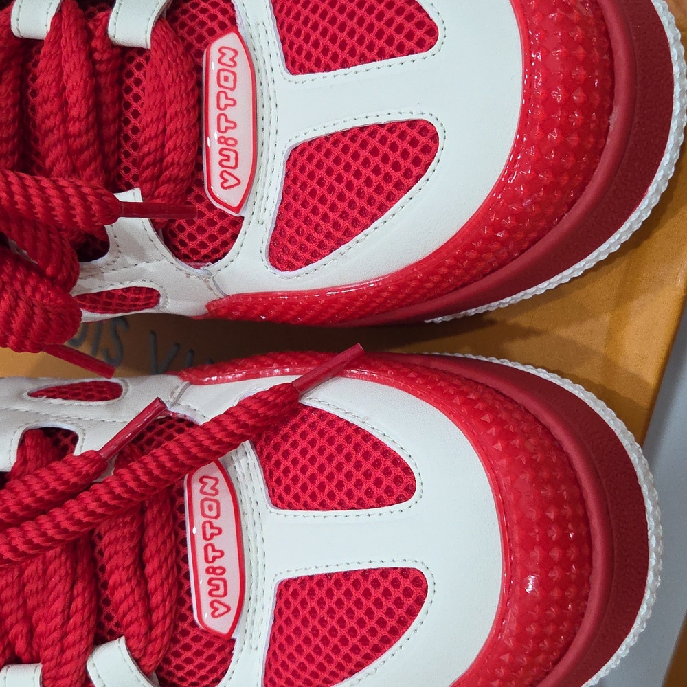 LV/Vuitton Red and White Sneakers - Picture 15 of 15